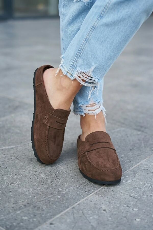 Brown Loafer Suede Mule Loafer Slip-On Comfort Flats
