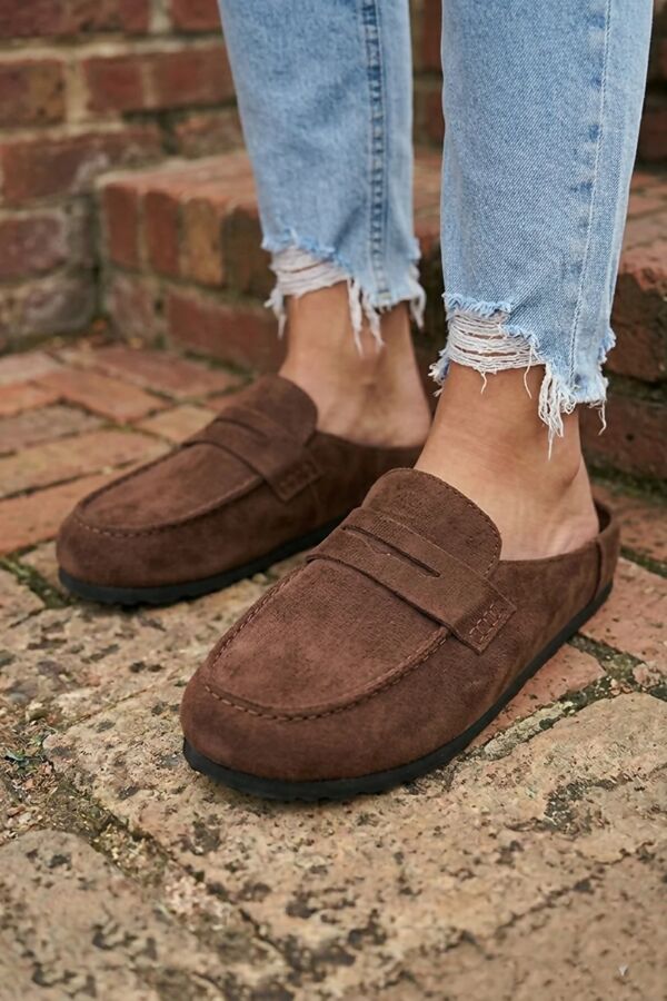Brown Loafer Suede Mule Loafer Slip-On Comfort Flats