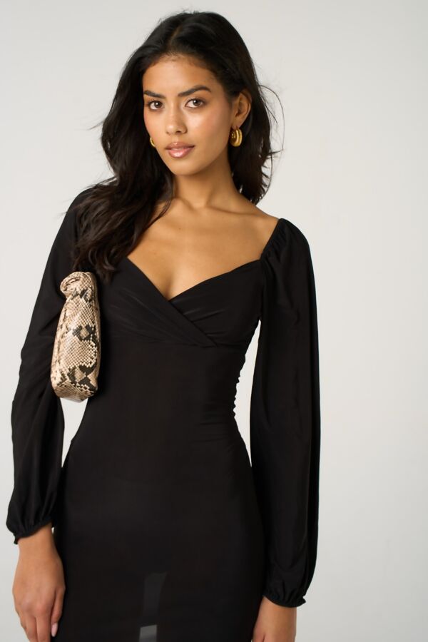 Black Balloon Sleeves Bodycon Mini Dress