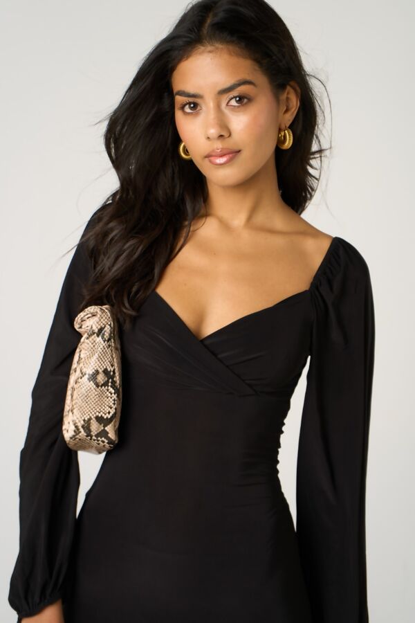 Black Balloon Sleeves Bodycon Mini Dress