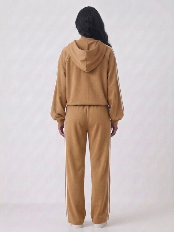 Zip Up T-shirt Lounge Co-ord Set with Wide-Leg Trousers