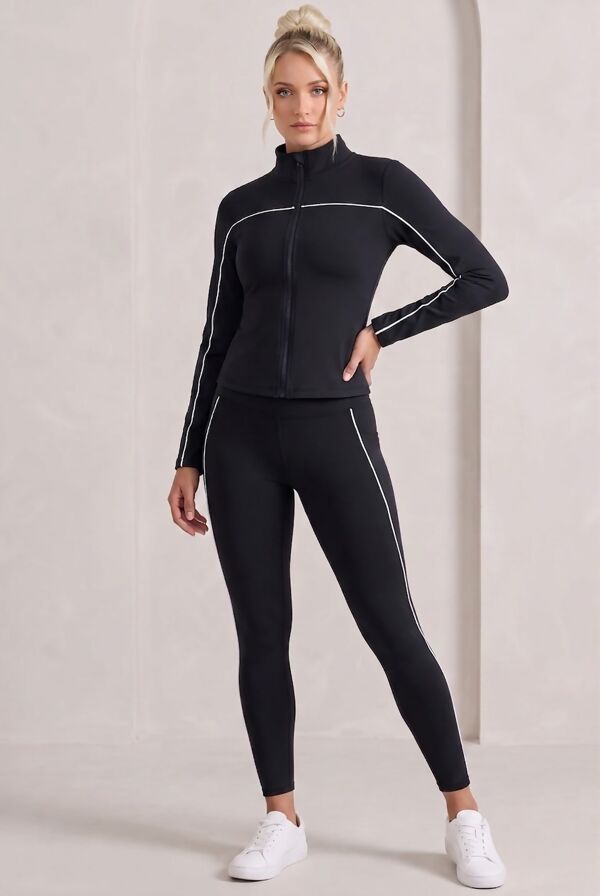 Chocolate Striped Long Sleeve Active Top And Legging Energy Gym Set