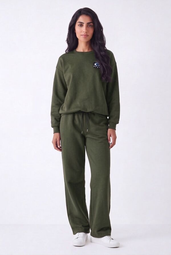 Burgundy Eye Patch Sweatshirt & Drawstring Wide-Leg Pants Co-Ord Set