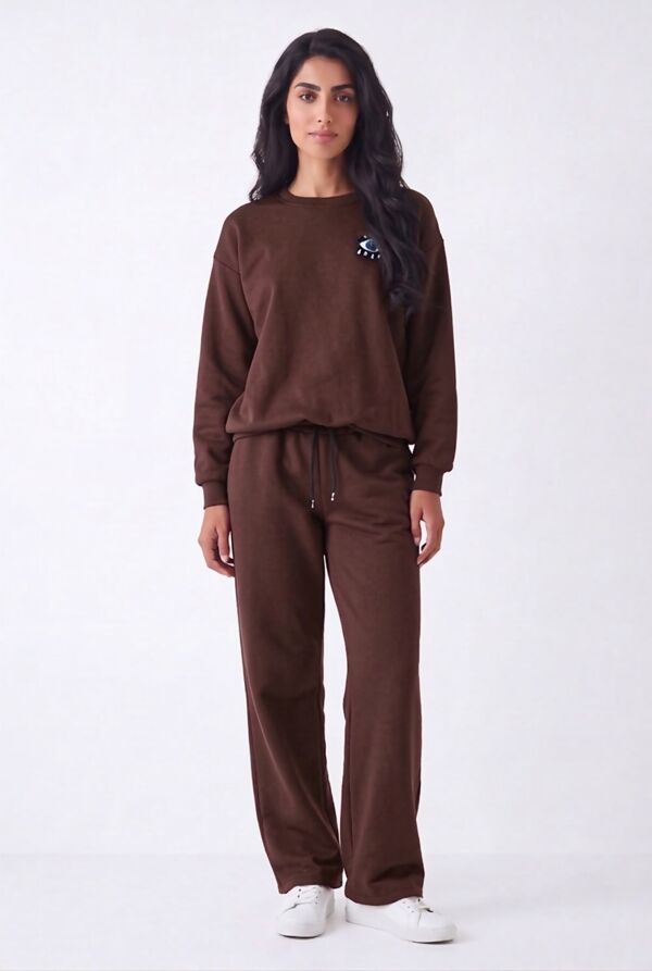 Burgundy Eye Patch Sweatshirt & Drawstring Wide-Leg Pants Co-Ord Set