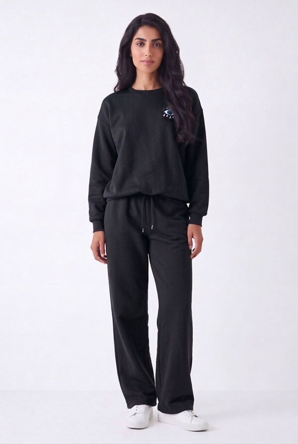 Burgundy Eye Patch Sweatshirt & Drawstring Wide-Leg Pants Co-Ord Set