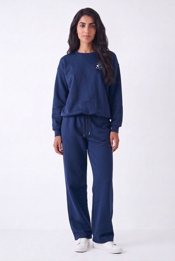 Burgundy Eye Patch Sweatshirt & Drawstring Wide-Leg Pants Co-Ord Set