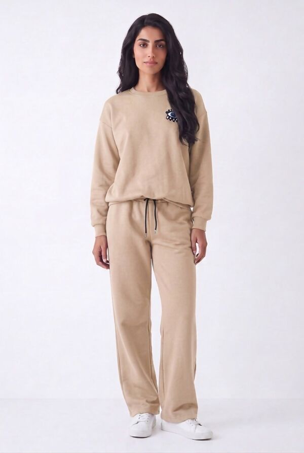 Burgundy Eye Patch Sweatshirt & Drawstring Wide-Leg Pants Co-Ord Set