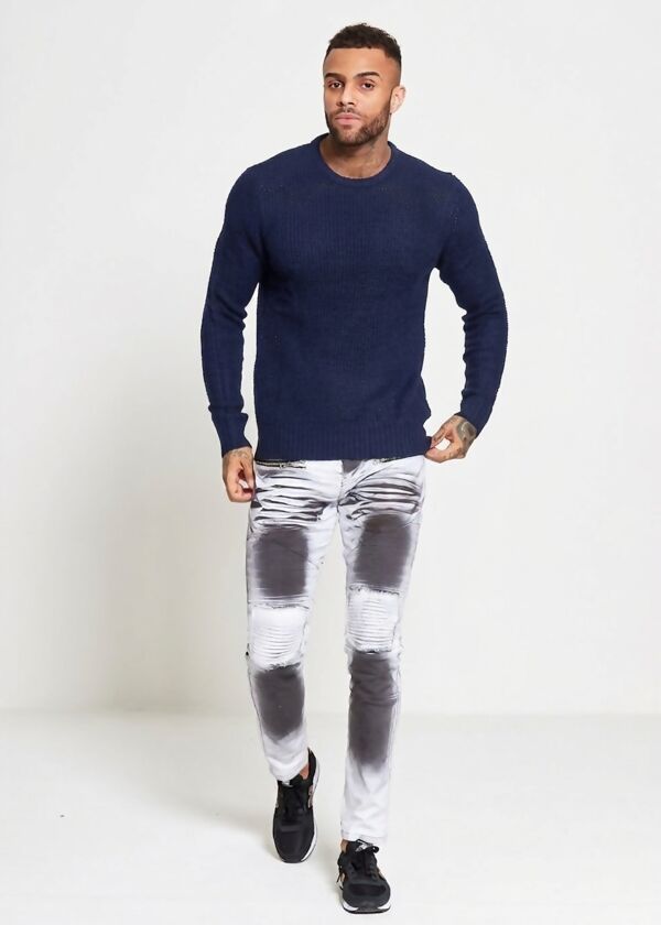 Navy Waffle Knitted Jumper