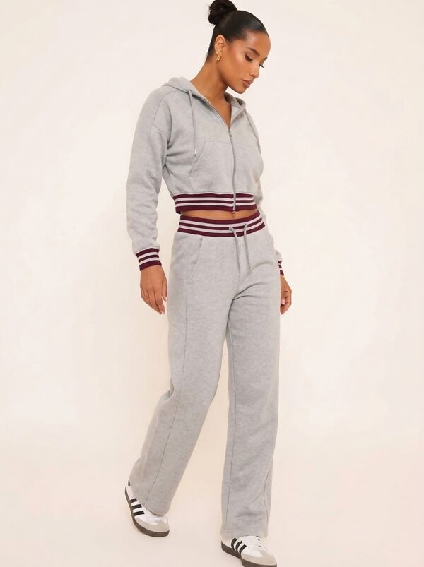 Black Hooded 2 Stripe Zip Up Jumper With Straight Leg Jogger