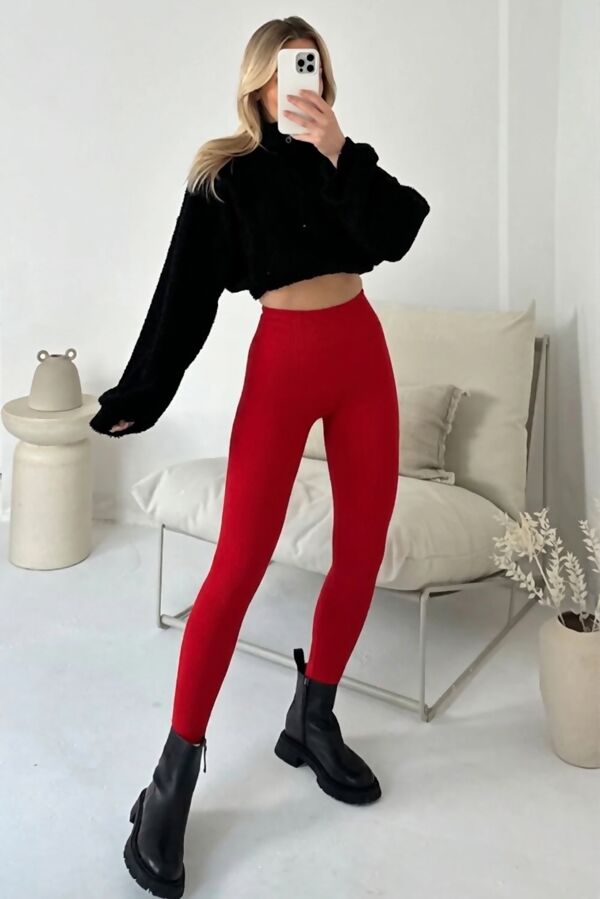 Red High Waist Ribbed Gym Legging