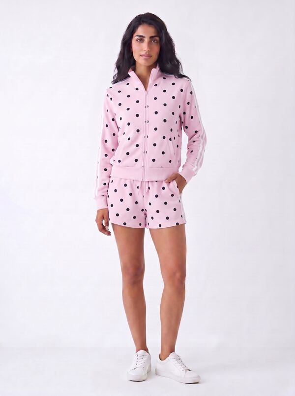Pink Polka Dot 2 Stripe Zipped Sweatshirt With Short Set