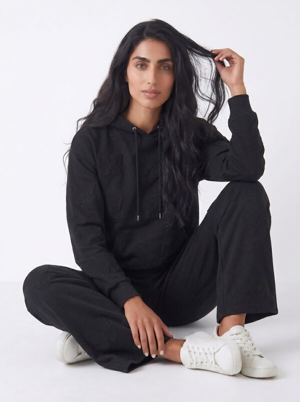 Black Butterfly Embossed Hoodie Straight Leg Jogger