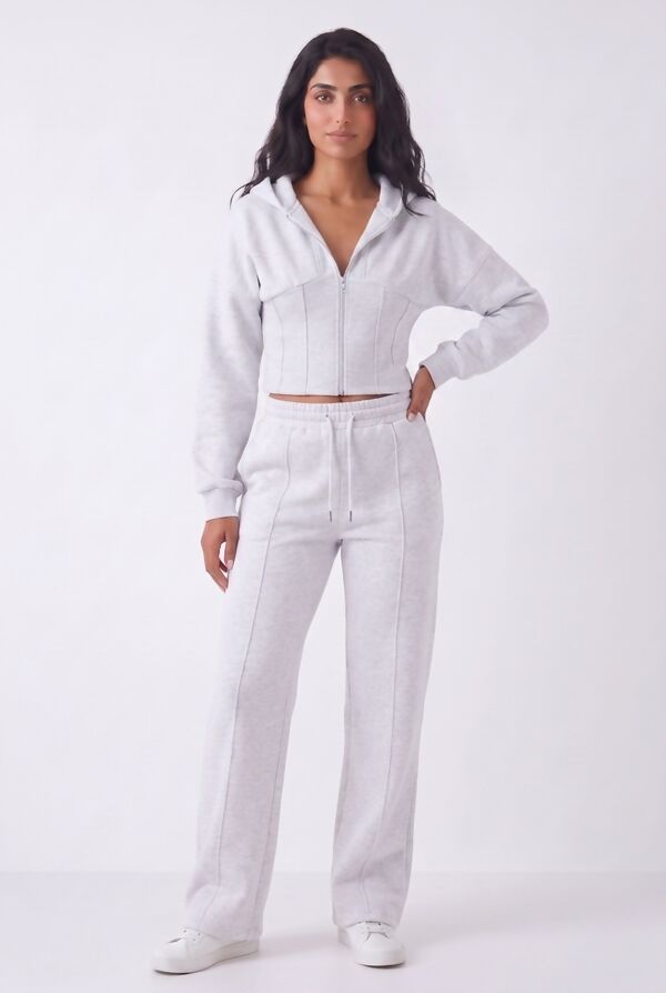 Bleach Grey Ribbed Corset Fit Hoodie With Straight Leg Trouser