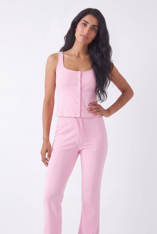 Pink Interlock Molly Button Tank Top With Flare Trouser
