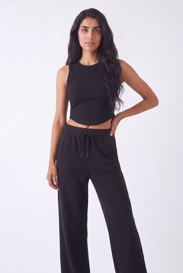 Black Corset Crop Top With Relaxed Fit Trouser