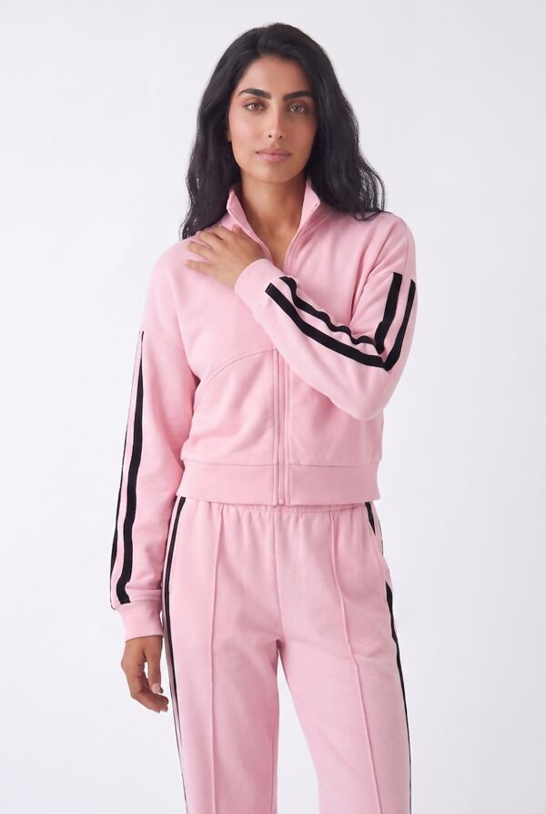 Pink Interlock 2 Stripe Sweatshirt With Wide Leg Trouser