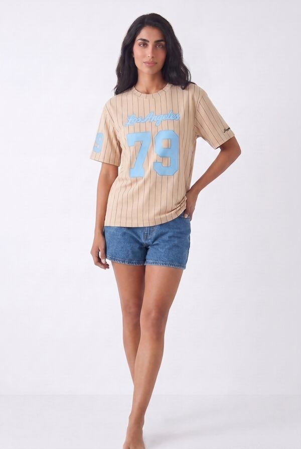 Oatmeal Contrast Short Sleeve LA 79 Varsity T-Shirt