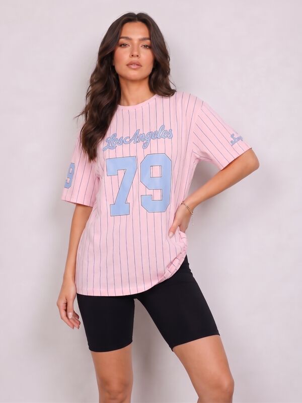 Pink Contrast Short Sleeve LA 79 Varsity T-Shirt