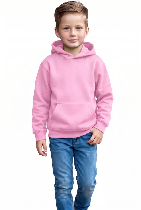 Pink Kids Casual Fleece Pullover Plain Hoodie