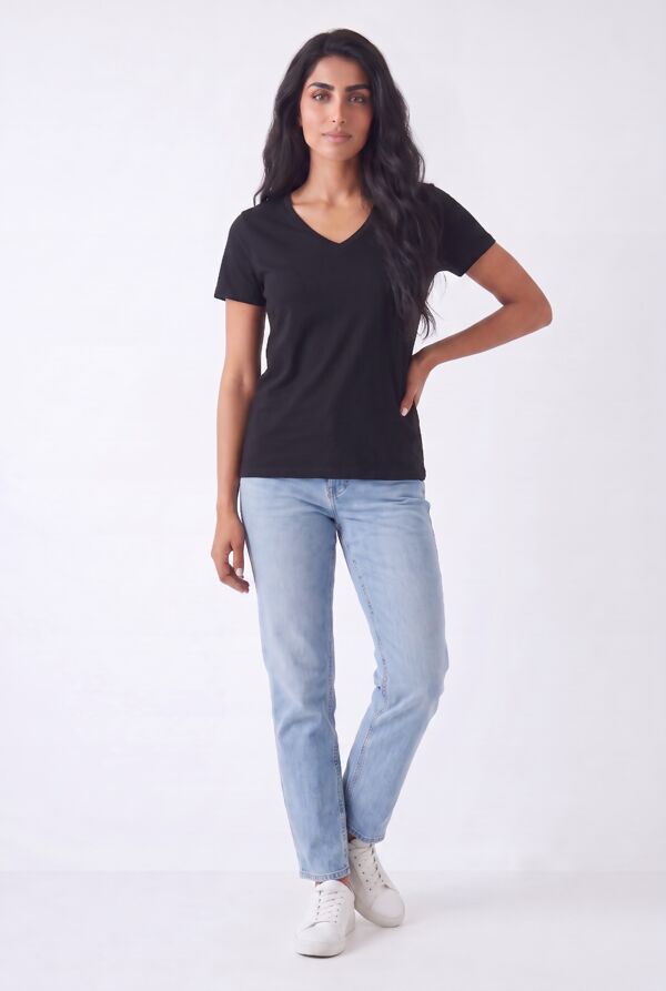 Black Basic V Neck Tee