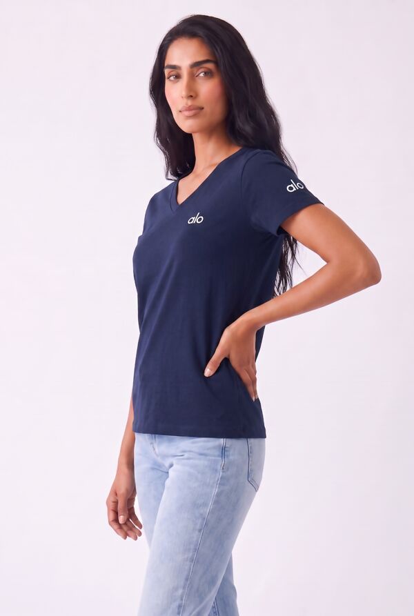 Navy V-Neck Short Sleeve Printed T-Shirt