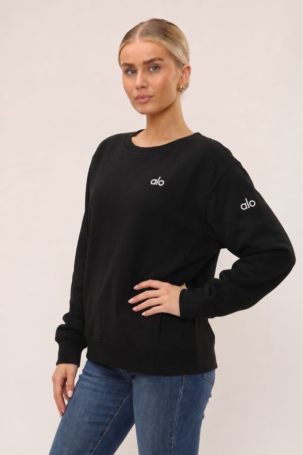 Black Long Sleeve Printed Crewneck Loose Fit Sweatshirt