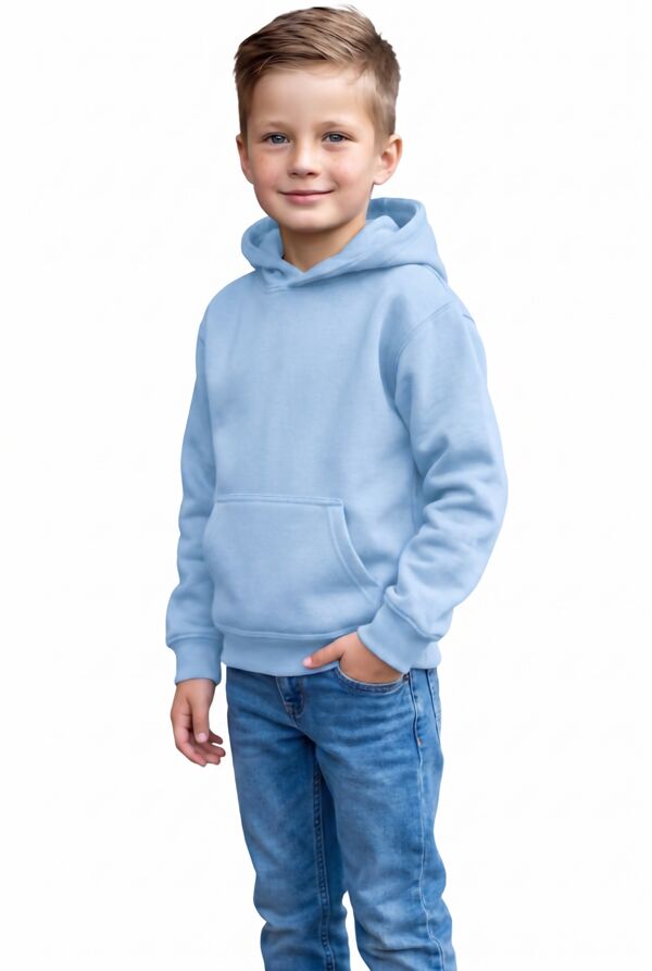 Sky Blue Kids Casual Fleece Pullover Plain Hoodie