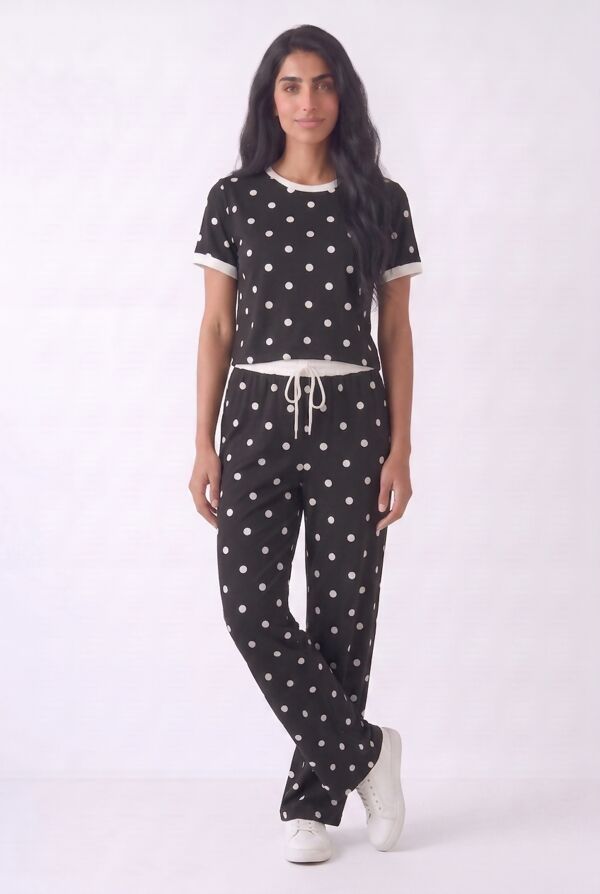 Contrast Waistband Polka Dot Trouser And Crop Top Co-Ord Set