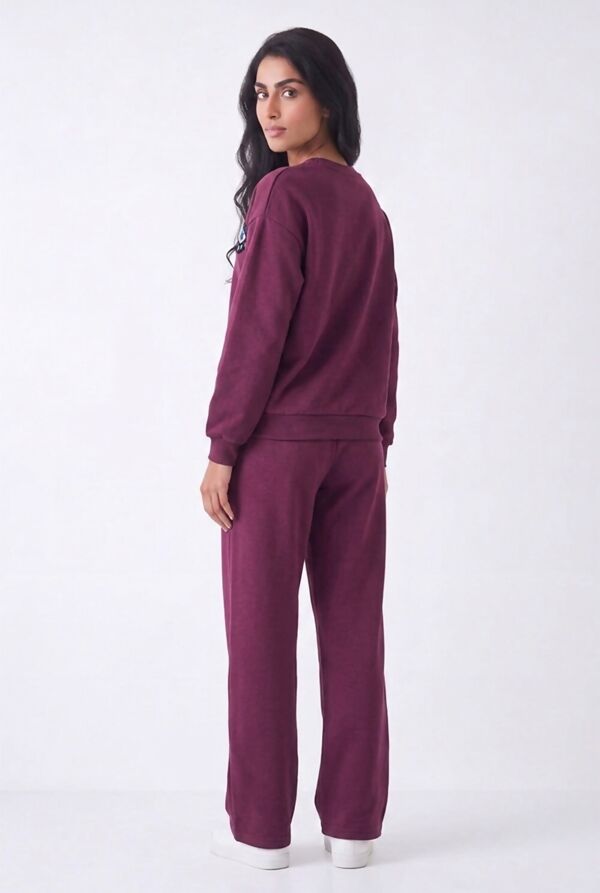 Burgundy Eye Patch Sweatshirt & Drawstring Wide-Leg Pants Co-Ord Set