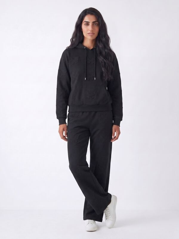 Black Butterfly Embossed Hoodie Straight Leg Jogger