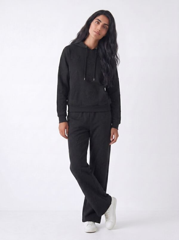 Black Butterfly Embossed Hoodie Straight Leg Jogger