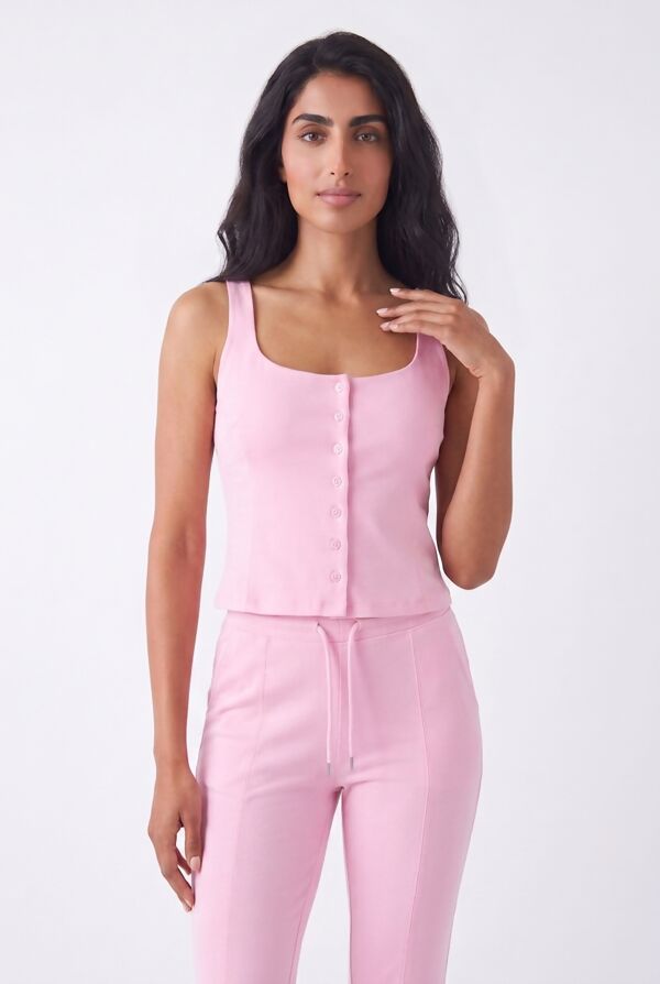 Pink Interlock Molly Button Tank Top With Flare Trouser
