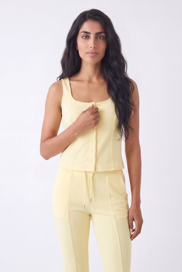 Butter Yellow Interlock Molly Button Tank Top With Flare Trouser