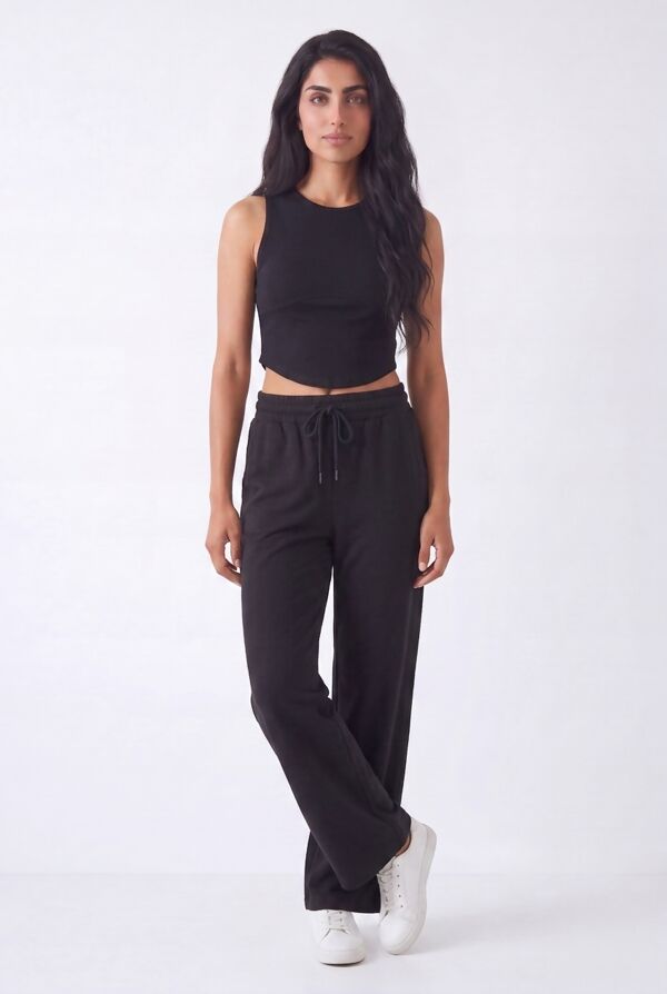 Black Corset Crop Top With Relaxed Fit Trouser