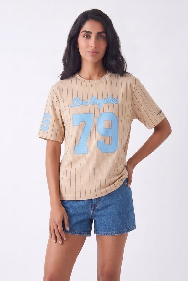 Oatmeal Contrast Short Sleeve LA 79 Varsity T-Shirt