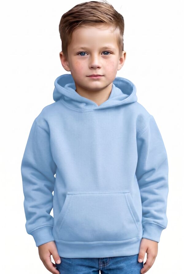 Sky Blue Kids Casual Fleece Pullover Plain Hoodie