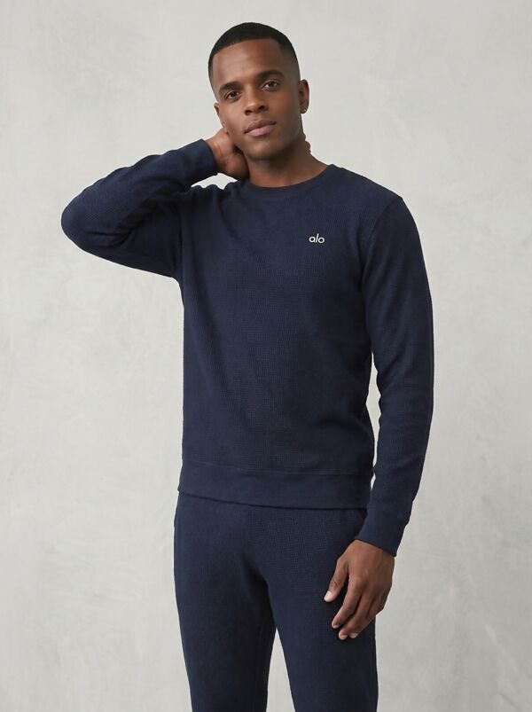 Navy Fleece Basic Printed Crew Neck Tracksuit