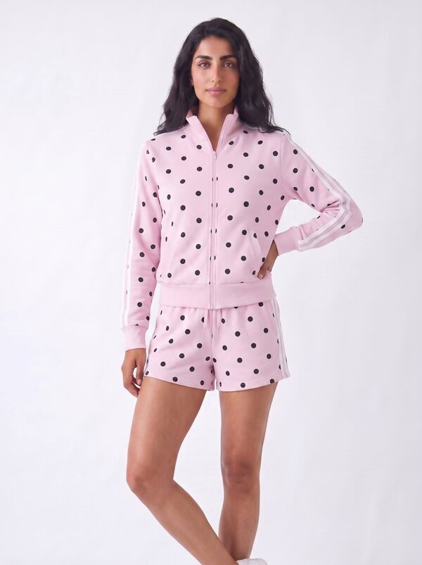 Pink Polka Dot 2 Stripe Zipped Sweatshirt With Short Set