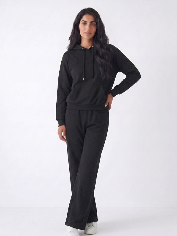 Black Butterfly Embossed Hoodie Straight Leg Jogger