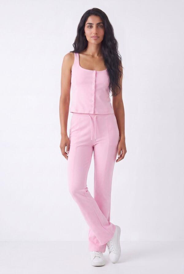 Pink Interlock Molly Button Tank Top With Flare Trouser