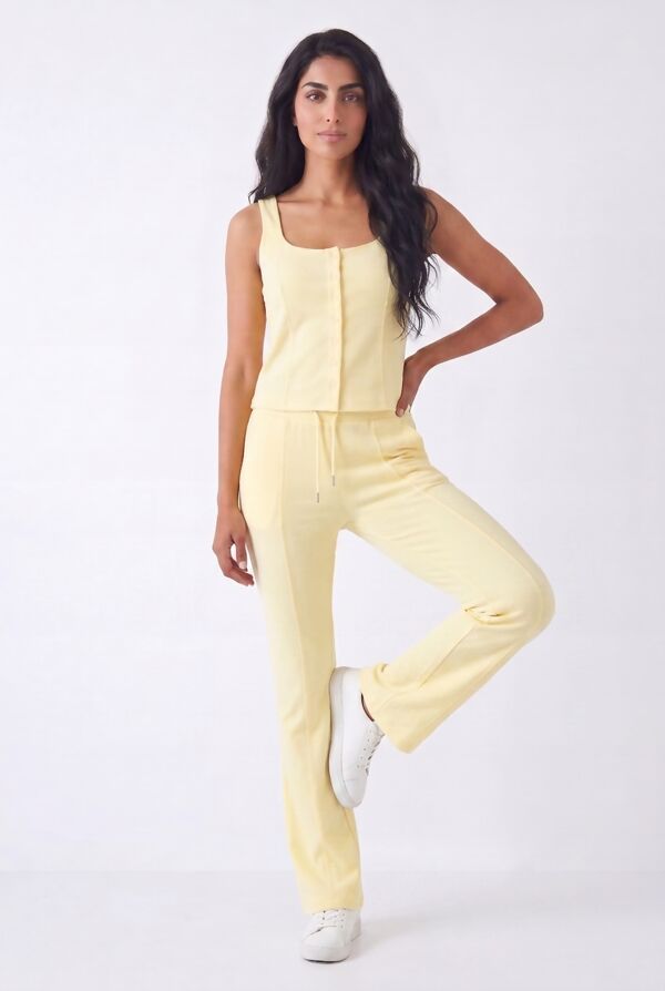 Butter Yellow Interlock Molly Button Tank Top With Flare Trouser