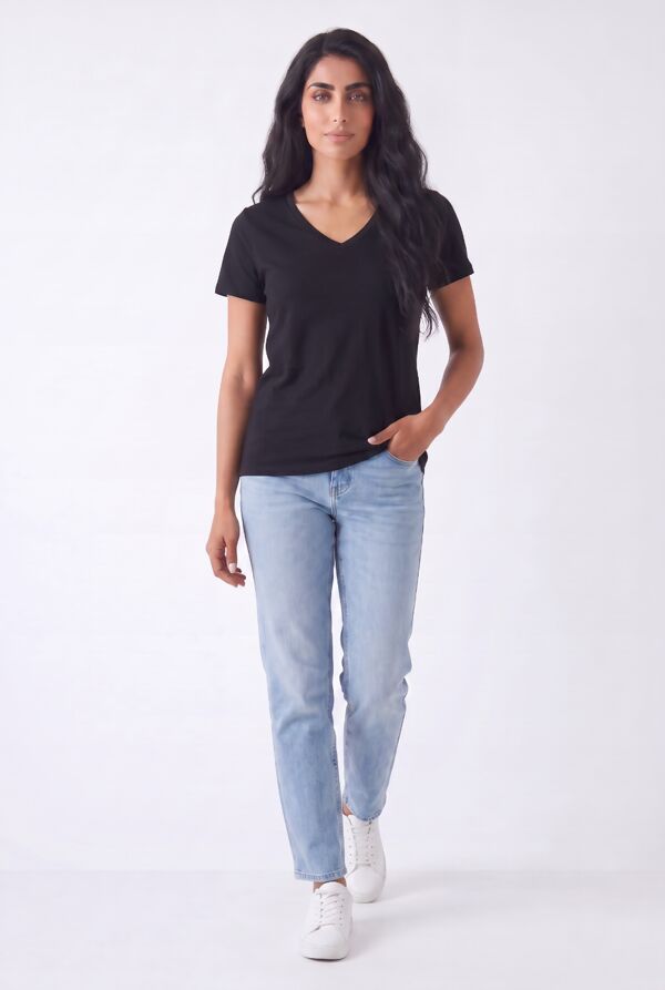 Black Basic V Neck Tee