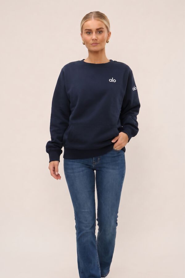 Navy Long Sleeve Printed Crewneck Loose Fit Sweatshirt