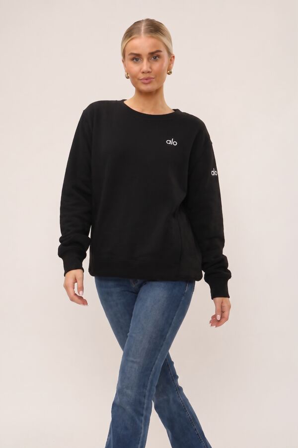 Black Long Sleeve Printed Crewneck Loose Fit Sweatshirt