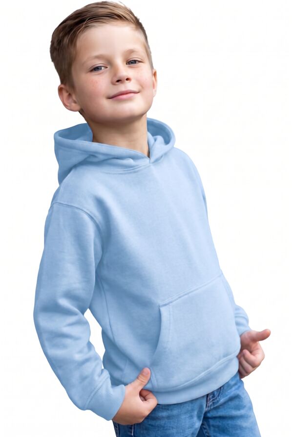 Sky Blue Kids Casual Fleece Pullover Plain Hoodie