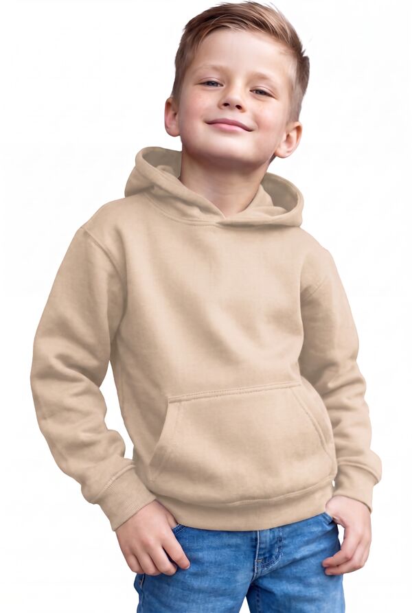 Beige Kids Casual Fleece Pullover Plain Hoodie