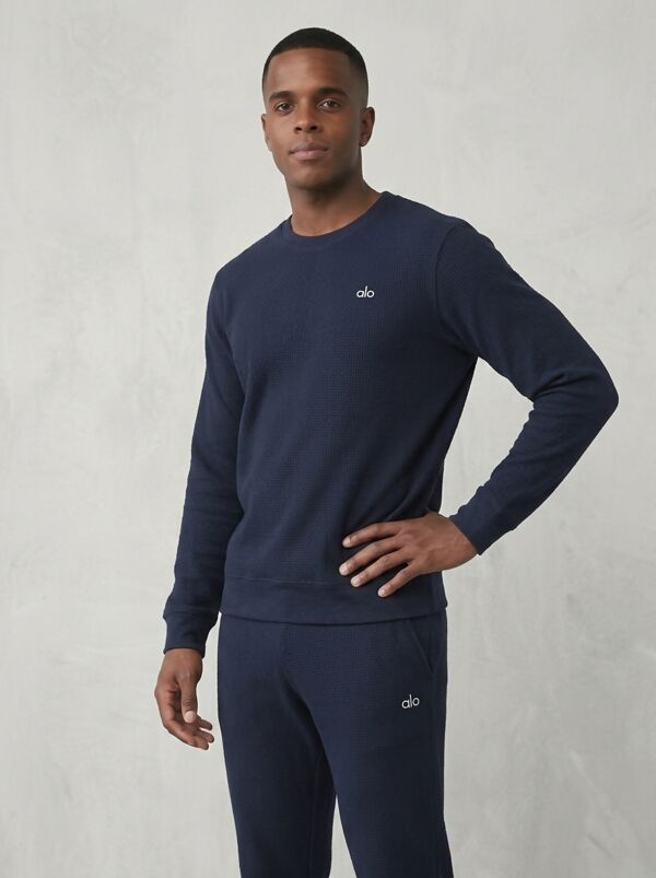 Navy Fleece Basic Printed Crew Neck Tracksuit