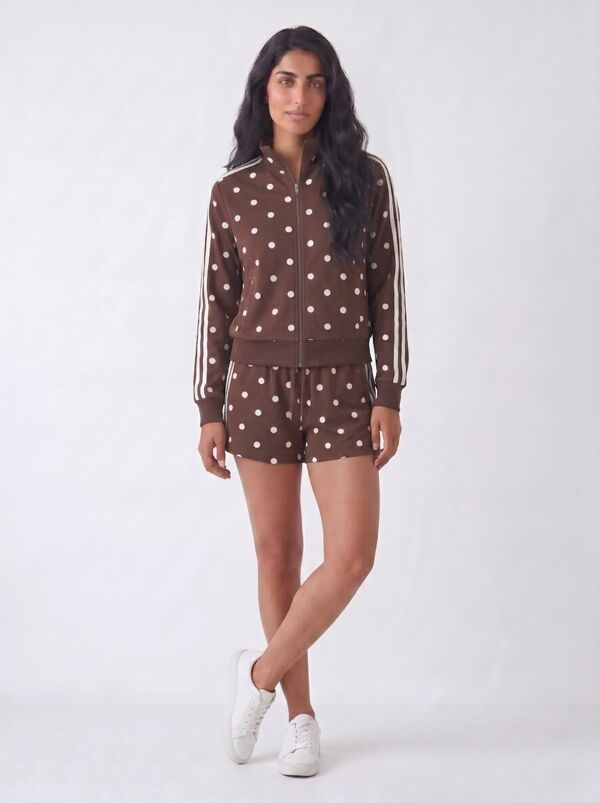 Chocolate Polka Dot 2 Stripe Zipped Sweatshirt With Short Set