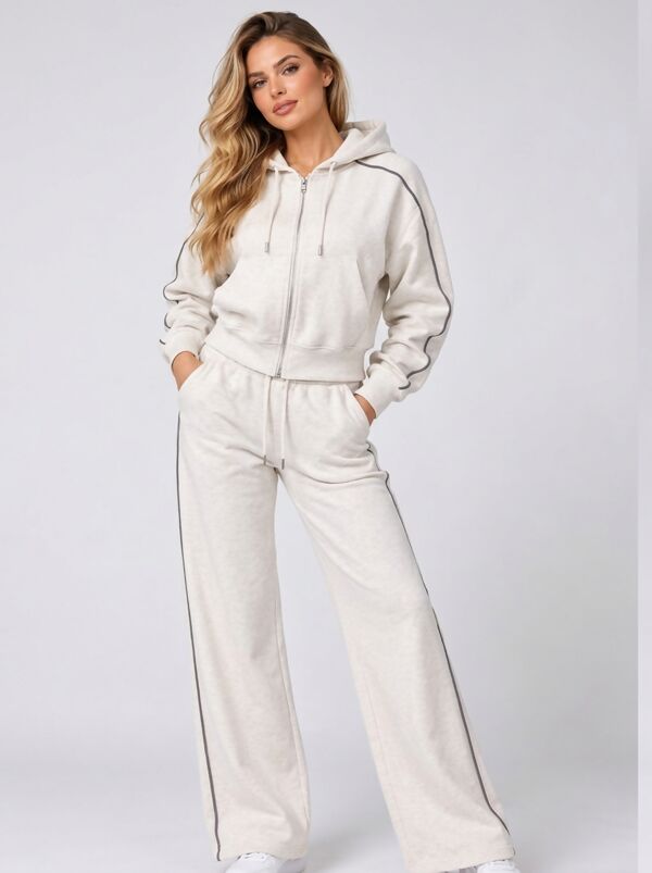 Bleach Grey Hooded Zip-Up & Stripe Detail Jogger Tracksuit Set