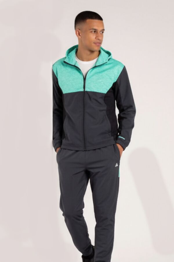 Colorblock Zip Front Hooded Jacket With Tapered Jogger Set